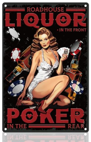 DOODLREAM Liquor Poker Pin Up Vintage Metal Tin Sign Wall Art Home Decor | 20 x 30 cm, Retro Bar Tin Poster for Cafes, Garage, Living Room, Bathroom, Man Cave, Ideal Vintage Decor Gift