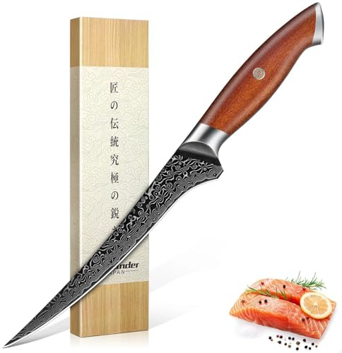 Freelander Filetiermesser Fisch Profi, Scharfes Ausbeinmesser | Ergonomischer Holzgriff, Küchenmesser zum Filetieren von Fisch, Fleisch und Meeresfrüchten mit Geschenkbox