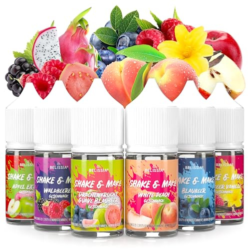 Belissia Shake and Make Set Greatest Hit Geschmack 6x30ml Lebensmittelaroma | Hochdosiertes Aroma, vegan, ohne Zusatzstoffe, für Backen, Speisen, Getränke, Shakes, DIY und Raumduft