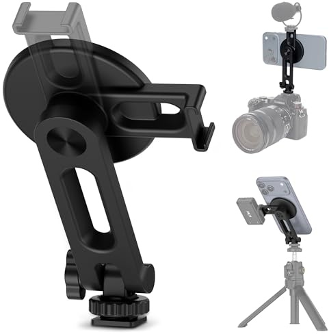 Magnetic Camera Phone Tripod Mount Holder with Rotatable Cold Shoe | with 1/4-20 Thread, Adjustable Phone Tripod Adapter Attachment for iPhone 17 16 15 14 13 12 Pro Max Live Streaming