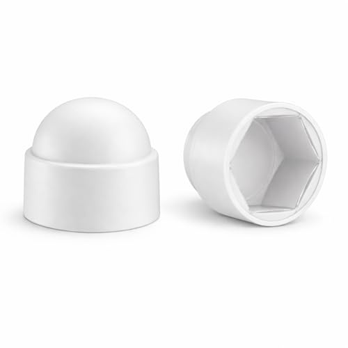 Sechskant Schutzkappen M12 (Schlüsselweite 19mm) - 10 Stück – Runde Abdeckkappen für Muttern & Sechskantschrauben – Weiße Kunststoff Schutzkappen – Schraubenabdeckung (M12 (SW19) 10 Stück)