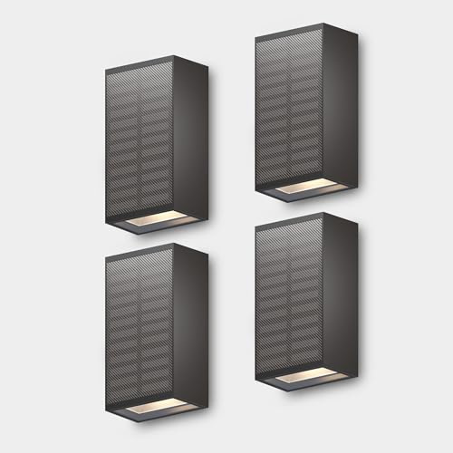 CALEX Birindisi Solar Wandleuchte, Warmweißes Up & Down Licht, Solarbetrieben, Kabellos, Wasserdicht, Schwarz, 4-Pack