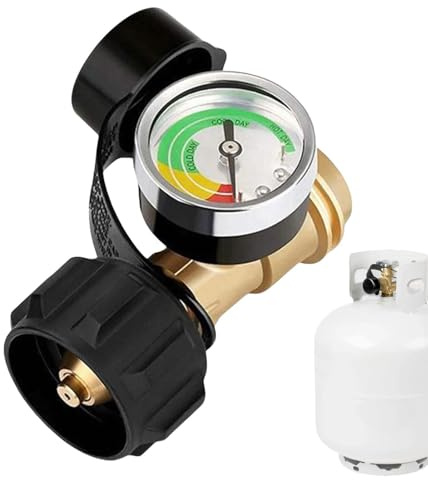 Level Indicator for Propane Tanks - Brass | Pressure Gauge Level Indicator Pole | Colour Coded Air Gauge for Propane Tanks, Motorhomes, Propane Gas Tank Manometer, Pressure Gauge, Leak Detector