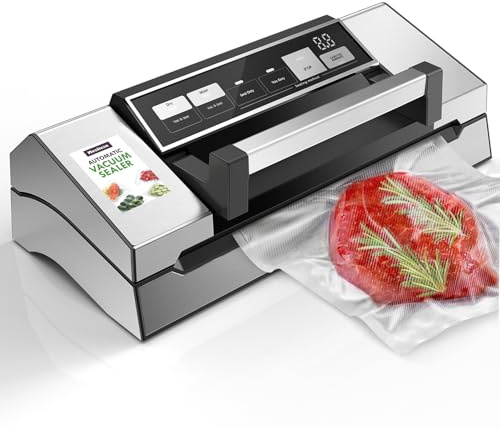 Mesliese Vakuumiergerät 95kPa 140W 20L/min Doppelsiegel | Praktischer Griff, Doppelsiegelbalken, eingebautes Rollenfach, für Nass- & Trockenlebensmittel, Vakuumieren & Verschließen
