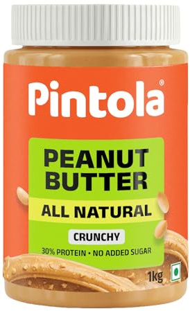 Pintola All Natural Peanut Butter Crunchy 1kg | Unsweetened | 30g Protein | No Palm Oil, Natural, No Added Sugar, Vegan and Single Origin Peanuts | sugar free peanut butter | 100% Pure | Nut Butter