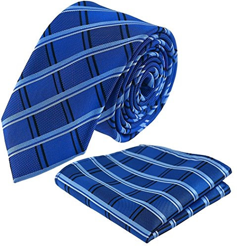 Louis Binder de Luxe Krawatte mit Einstecktuch 2er Set Schlips Tie Necktie 444 blau