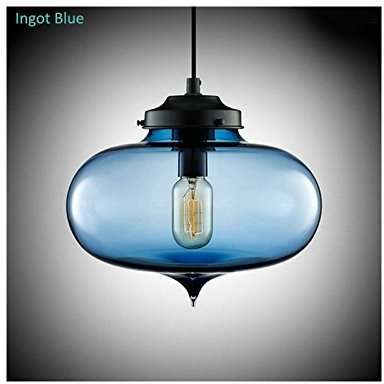 HomeLava Lustre Suspension en Verre 60W Lampe Abat-jour D25cm Eclairage Intérieur Bulle Moderne Décoration, pour Salle,Cuisine,Salon,Chambre d’enfant,Restaurant (Bleu)