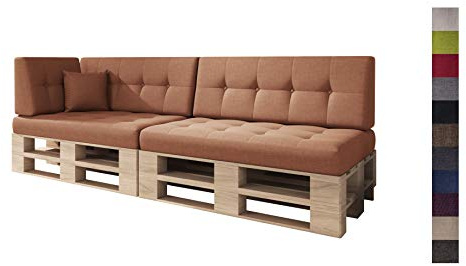 sunnypillow Palettenkissen für Palettenmöbel - 6er Set - Palettenauflage für Palettensofa - Palettenpolster für Garten, Gesteppte Kissen mit Knöpfen für Europaletten - Rückenkissen & Sitzkissen Orange