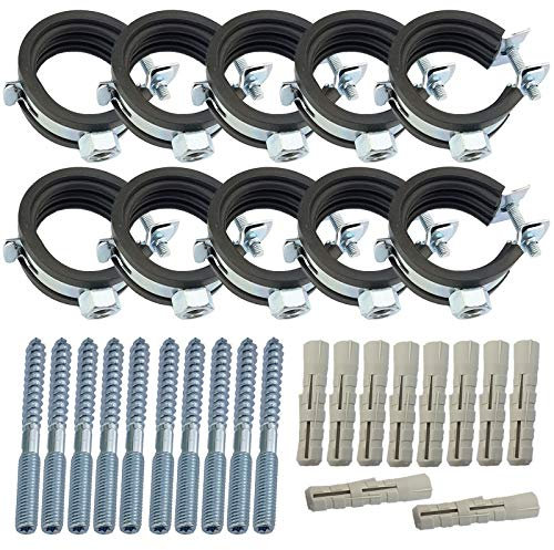 10er Set Qualitäts Rohrschelle 87-92mm (3 Zoll) + 10 x Dübel + 10 x Stockschraube