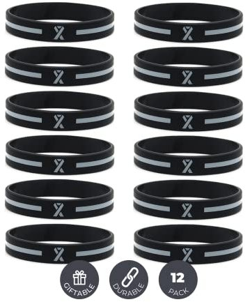 Confezione da 12 braccialetti grigi con nastro di consapevolezza – Confezione da 1 dozzina di braccialetti in gomma siliconica per uomini e donne