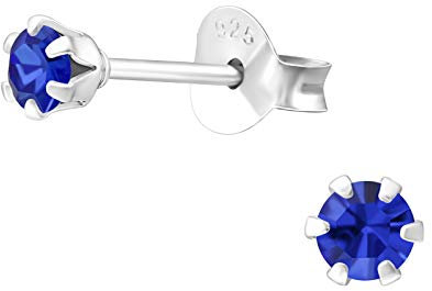 Bungsa Damen-Ohrstecker mit LA CRYSTALE Kristallsteinchen besetzt 3mm aus .925 Silber - Sapphire