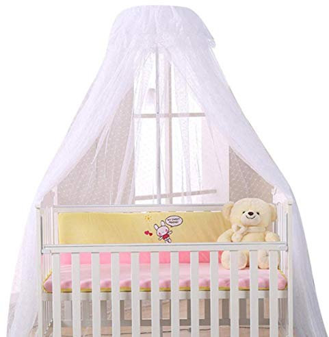 Namgiy Babybett Himmel Baldachin Mit Halterung Hängende Rund Moskitonetz für Kinder Weiß Drucken Betthimmel aus Atmungsaktiv