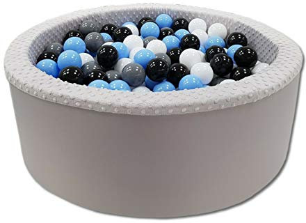 Odolplusz Bällebad 90x30 cm ∅ 7Cm | Bällepool für Baby mit 200 bunten Bällen Rund, viele Farben zur Auswahl (Grau - Junge)