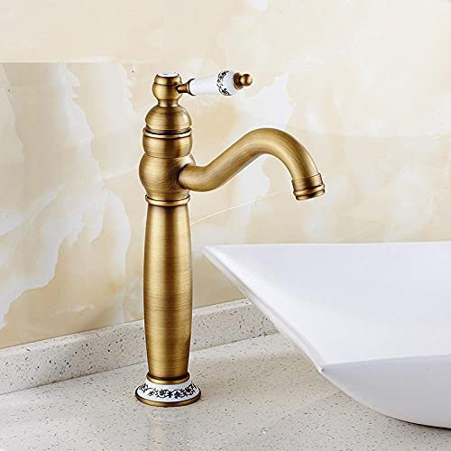 Tout le cuivre doré européen antique robinet de salle de bain lavabo robinet chaud et froid lavabo robinet-Long
