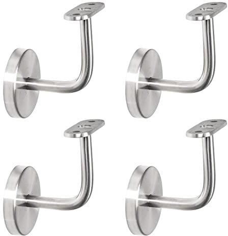 PRIOstahl Handlaufhalter Wandhalter Handlaufstütze Rohrhalter Geländerhalterung - 4 x Handlaufträger an die Wand 3-Loch Befestigung mit Abdeckrosette Flach für Vierkantrohr aus Edelstahl V2A