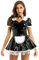 Doomiva Damen Dienstmädchen Kostüm Cosplay Französisch Magd Uniform Kanrevalskostüm mit Halsriemen Faschingskostüm Wetlook Minikleid Lederkleid T Schwarz XL
