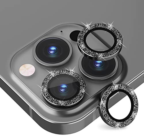 Suoman 3-Stück Kamera Linse Schutzfolie Kompatibel mit iPhone 13 Pro/Pro Max, Glas Aluminium Rand [Glitter Diamonds] Kamera Linse Displayschutz für iPhone 13 Pro/Pro Max Kameraschutz-Schwarz