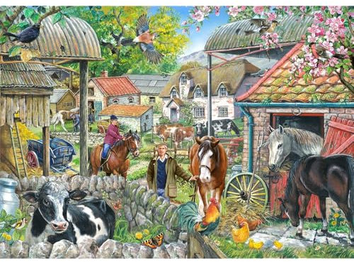The House of Puzzles - Horseshoe Farm Jigsaw - Big 250 Piece Jigsaws Age 3+ For Adults & Kids, Extra Large Pieces, Artist Illustrated, Scenic Landscape, Deluxe Puzzle Gifts