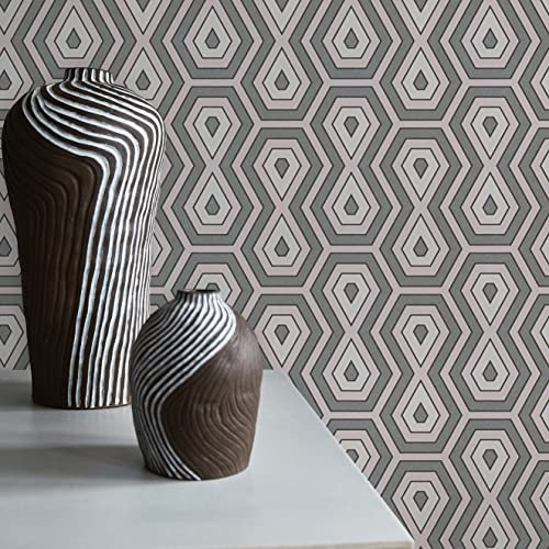 TADESSI Tapete Retro M1-No.1543 Vliestapete Rosa Grau Geometrisch Grafik für Wohnzimmer Schlafzimmer Küche