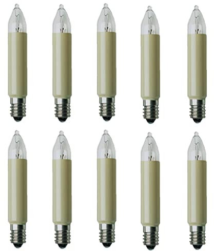 ShuoHui 10pcs Ersatz-Kerzen für Schwibbogen Schaftkerze für Weihnachtsbaum Kerzen Lichterketten innen und außen mit 30 Brennstellen, Birnen für Lichterbogen E10/ 8V/ 3W/ 22Lumen 65mm