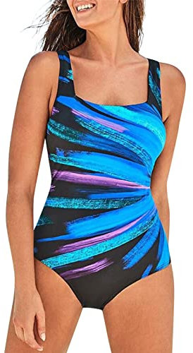 Women's One Piece Swimsuit Square Neck Tummy Control Swimwear Bathing Suit Tummy Control Swimming Costume UK Sale Clearance Blue