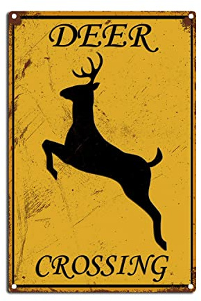 FLFGIDD Cartello di cervo che attraversa il cervo, cartello di avvertimento con animali stradali, decorazione da parete per casa, bar, 20,3 x 30,5 cm, targa in latta
