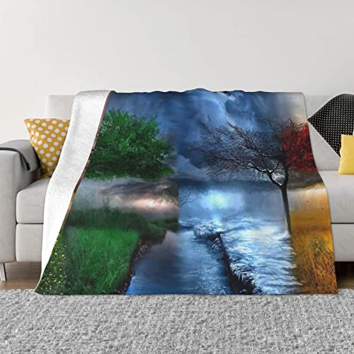 Vier Jahreszeiten Baum des Lebens Ultraweiche Überwurfdecke, leichte Flanell, dicke Decke, Outdoor, warme Decke, Anti-Pilling-Überwürfe für Sofa, Bett, 203 x 152 cm