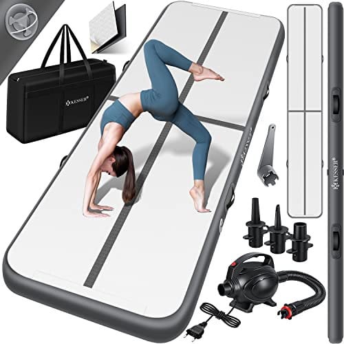 KESSER® Turnmatte Aufblasbar Airtrack Fitness-Matte Gymnastikmatte | inkl. Tragetasche & elektr. Luftpumpe | Yogamatte, Tumbling Matten, Trainingsmatte (Anthrazit, 600 x 100 x 10 cm)