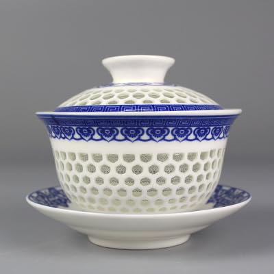 JIANNA Soupière Porcelaine Tasse Bol Peint À La Main Conception Creuse Gaiwan Bols Couverts En Céramique Tasse Soucoupe Avec Couvercle