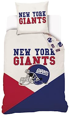 SAHINLER créateur d'univers NFL - Housse De Couette Football Américain NFL New-York Giants 140x200 cm + 1 Taie d'oreiller 63x63 cm - 100% Coton - Beige