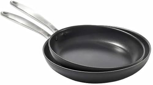 OXO Softworks Frying Pan Skillet 10.5 and 12 Set, 3-Layered German Engineered Nonstick Coating, Induction Stovetop Safe, Dishwasher Safe, Oven Safe, Black