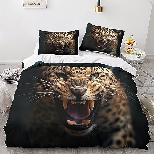 AYSUM Cheetah Bed Linen Sets Wärme Leopard Duvet Cover Set Wärme Zum Schlafen Bettdeckenbezug Verstecktes Scharnier Bettwäsche Set Reißverschluss Bettbezug Double(200x200cm)