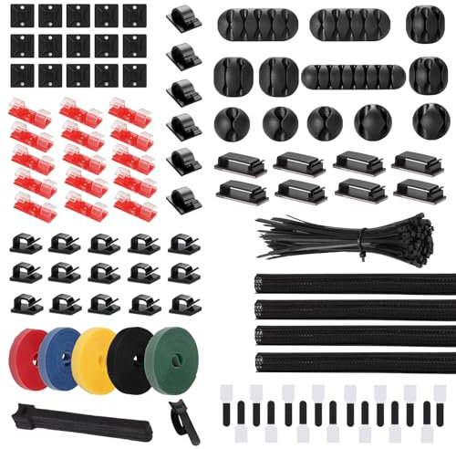 210 Pcs and 310 Pcs Cable Management Kit,Cord Management Organizer Kit,Zip Tie Mounts,Wire Organizer Ties,Cable Sleeves,Cable Clips,Cable Holders (210)