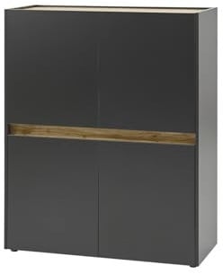Furn.Design Highboard in grau matt und Eiche Wotan Holz Büroschrank Kommode Stauraumschrank für Homeoffice und Büro Anrichte 100 x 122 Center (Highboard)