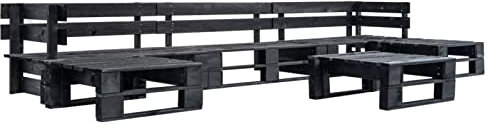 Homgoday Palettenmöbel-Set für den Garten, 6-teilig, Holz, Schwarz, Gartenmöbel-Set, Tisch und Stühle, Dekoration für Terrasse, Hof, Balkon