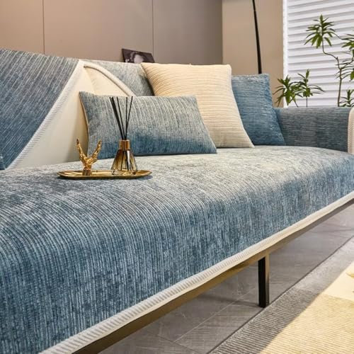 Bettschlange Sofa Überzug, Couch Überzug L Form 1/2/3/4 Sitzer, Sofa Cover Sofabezug Ecksofa rutschfeste Sofaschoner, Sofadecken für Sitzfläche, Universelle Sofa Überwurf,Blau,90 x 160 cm