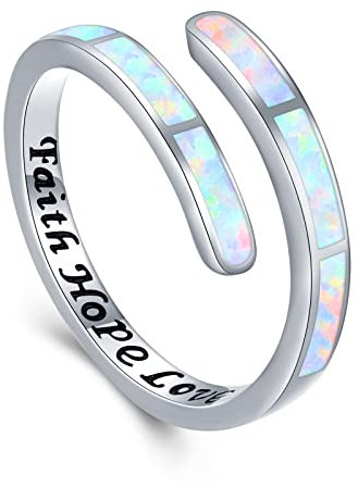 Glaube Liebe Hoffnung Ring Weiß Opal Ring 925er Sterling Silber Verstellbarer Ringe Damen Opal Schmuck für Frauen Mädchen Geburtstag