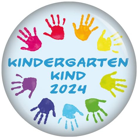 Kiwikatze Kindergartenkind 2024 Hände Button 37 oder 56 mm Ansteckbutton Kindergarten Geschenke für Kinder Kita Rucksack Geschenk Deko Geschenke Kalender Countdown Ansteckpins Ansteckbutton