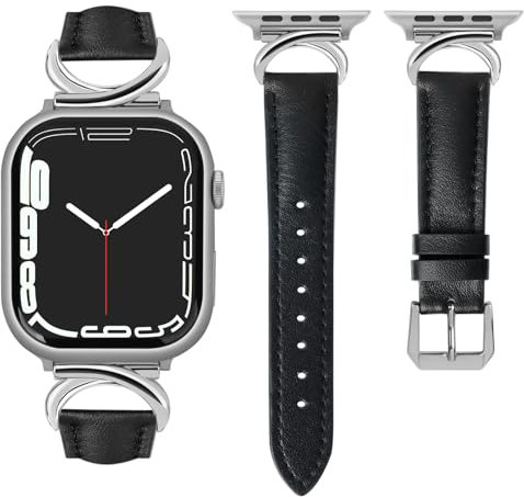 mxiixnai Correa para Apple Watch, Correa de Cuero Compatible con 38mm 40mm 41mm 42mm, Apple Watch Band para iWatch Series 10 9 8 7 6 5 4 3 2 1 SE,Negro/Plata