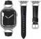 mxiixnai Correa para Apple Watch, Correa de Cuero Compatible con 38mm 40mm 41mm 42mm, Apple Watch Band para iWatch Series 10 9 8 7 6 5 4 3 2 1 SE,Negro/Plata