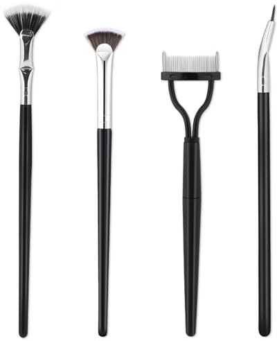 Salbsever 4PCS Mascara Fan Brush, Black, Synthetic Bristles, Aluminium Ferrule, Wooden Handle, Wand, For Mascara