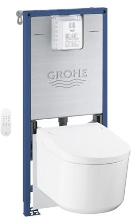 GROHE Rapid SLX Pack bâti WC 4 en 1, Prise de courant intégrée, WC lavant complet Sensia, Supports muraux, Set d'isolation phonique pour WC, Régulateur de débit inclus, 36509SH0