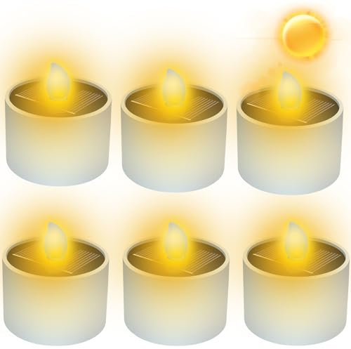 Vaileal Lot de 6 bougies chauffe-plat solaires d'extérieur - Bougies solaires d'extérieur étanches - Flamme vacillante - Convient pour les fêtes de jardin en plein air, les mariages, les décorations
