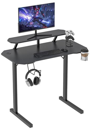 Scrivania Gaming 100x55cm, Scrivania PC con Supporto per Monitor Gaming, Tavolo Gaming Ergonomica, Scrivania Computer con Supporto, Scrivanie Gaming con Ganci e Portabicchieri, Gancio per Cuffie