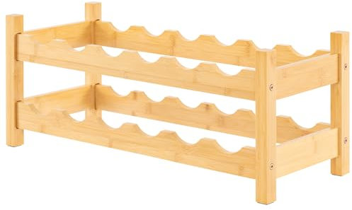 TANGZON 12/18-Bottle Wine Rack, 2/3 Tiers Bamboo Freestanding Wine Storage Holder with Non-Slip Pads, Retro Wine Bottle Display Shelves Organiser for Home Bar Cupboard Countertop (Natural, 12 Bottles)