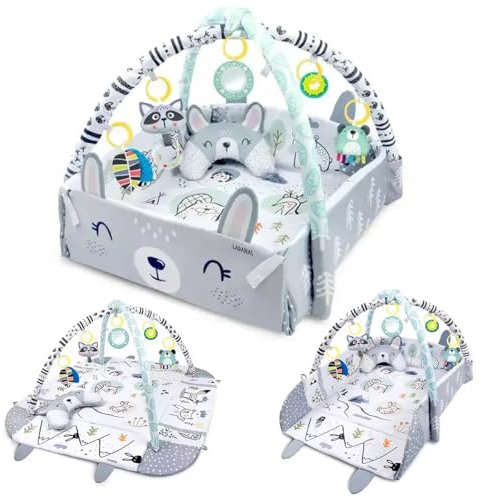 Tapis d'éveil bébé multifonctionnel avec arche – Tapis d'éveil bébé évolutif – Tapis de jeux avec 20 balles + 5 jouets, coussin de positionnement bébé