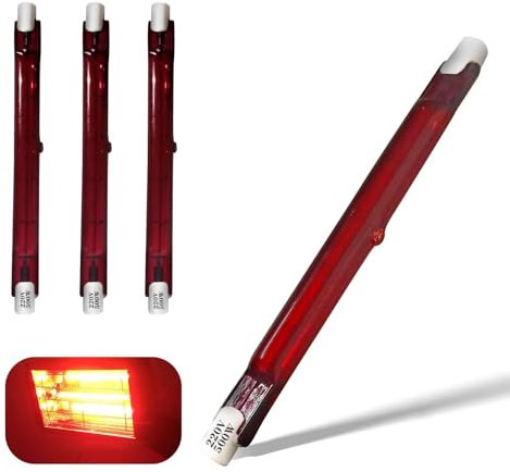 Generisch 500W Infrarotlampe Wärmelampe, 230V R7S Halogenstab Dimmbar, 118mm Infrarot Halogenstäbe 500W 500LM, Rot, 4 Stück
