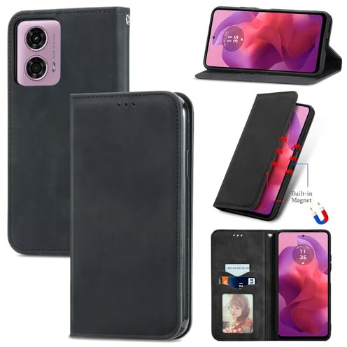 Cracedily Coque pour Motorola Moto E14 / G24 / G04 / G04s /G24 Power Pochette, Etui Protection Housse Premium en Cuir PU, Etui à Rabat Pochette de Portefeuille Étui pour Motorola Moto E14 Case, Noir