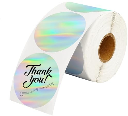 SOFPLATE 400 Stück 2 Zoll Runder Etikettenaufkleber Silbernes Holografisches Thermoaufkleber Rollenpapier Wasserdichtes Selbstklebendes Reflektierendes Druckerband Etikettenaufkleber Zum Verpacken Pre