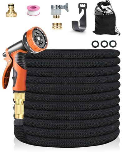 Tuyau d'Arrosage Extensible 150FT avec 10 Modes de Pulvérisation, Connecteurs en Laiton et Universels, Tuyau Rétractable pour Jardin, Nettoyage de Voiture, Arrosage et Lavage Extérieur